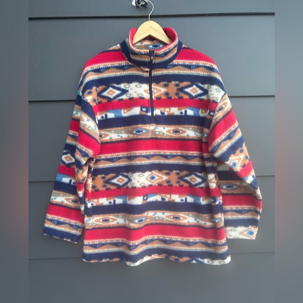 Colorful vintage Fleece - Aztec theme - made in Canada - M
